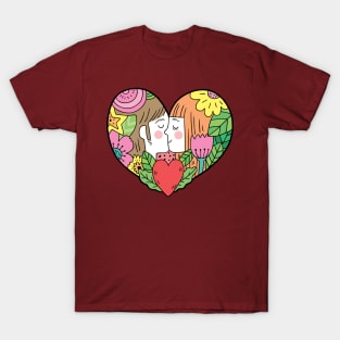 couple kiss heart shape T-Shirt